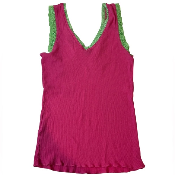 y2k hot pink and green lace trim cinched tank top vintage barbie retro fairy 80s - Picture 2 of 6